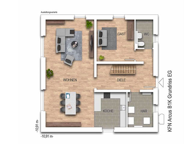Massivhaus Arcus B1K von Heinz von Heiden Zentrale Schlüsselfertig ab 419592€, Stadtvilla Grundriss 1