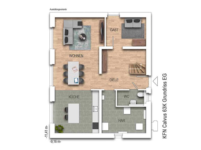 Massivhaus Calvus 63K von Heinz von Heiden Zentrale Schlüsselfertig ab 381000€, Satteldach-Klassiker Grundriss 1