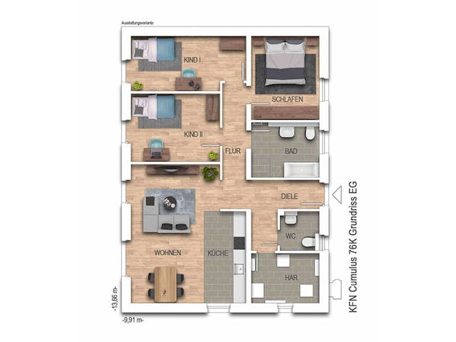 Massivhaus Cumulus 76K von Heinz von Heiden Zentrale Schlüsselfertig ab 298927€, Bungalow Grundriss 1
