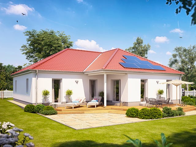 Massivhaus Cumulus W77K von Heinz von Heiden Zentrale Schlüsselfertig ab 356997€, Bungalow Außenansicht 1