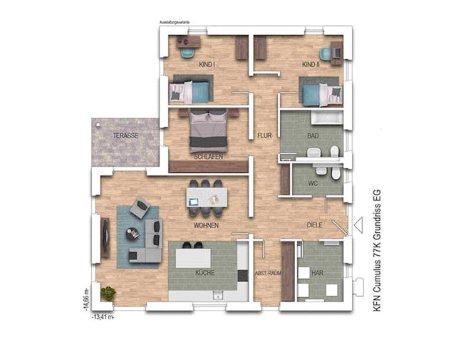 Massivhaus Cumulus W77K von Heinz von Heiden Zentrale Schlüsselfertig ab 352848€, Bungalow Grundriss 1