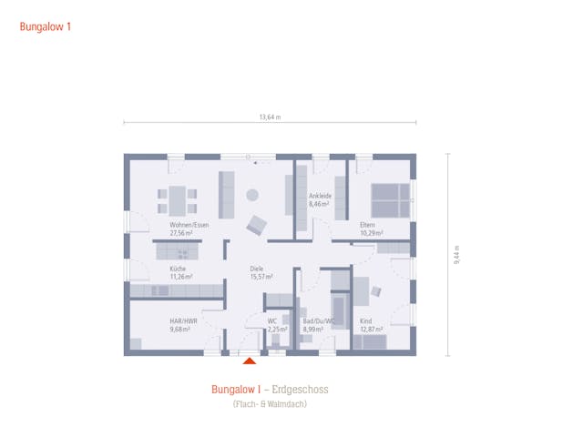 Fertighaus Bungalow 1 Walmdach von OKAL Haus Schlüsselfertig ab 358600€, Bungalow Innenansicht 1