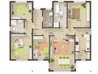 Massivhaus Bungalow 128 von Schmid-Haus Bausatzhaus ab 343460€, Bungalow Innenansicht 4