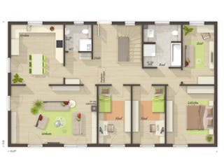 Massivhaus Bungalow 131 von Schmid-Haus Bausatzhaus ab 314800€, Bungalow Innenansicht 4