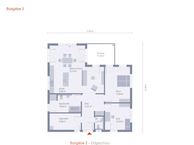 Fertighaus Bungalow 2 Walmdach von OKAL Haus Schlüsselfertig ab 379700€,  Innenansicht 1