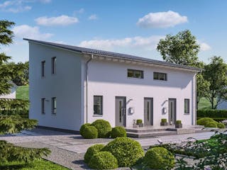 Fertighaus FamilyStyle 21.02 P von massa haus Ausbauhaus ab 194999€, Pultdachhaus Außenansicht 1