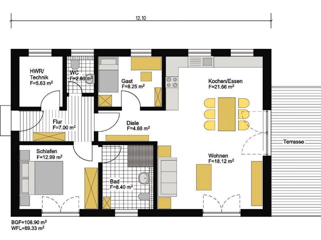 Fertighaus Jubiläumshaus Bungalow mit Flachdach von Holz & Dach Leyherr Ausbauhaus ab 270000€, Bungalow Innenansicht 9
