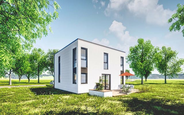 Mit einer klaren und sehr einfachen Linienführung nimmt diese Stadtvilla Bezug auf den Bauhaus-Stil.