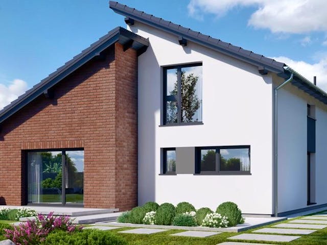 Fertighaus Perfect 135.1 von Danwood Schlüsselfertig ab 306900€, Pultdachhaus Außenansicht 1
