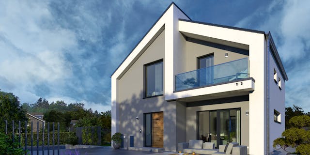 Modernes Haus mit versetztem Pultdach