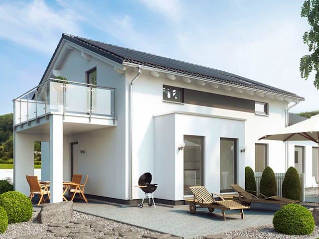 Fertighaus SOLUTION 183 V4 von Living Fertighaus Schlüsselfertig ab 560134€, Satteldach-Klassiker Außenansicht 1