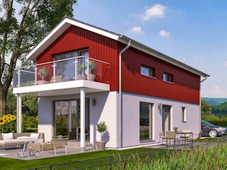 Fertighaus SUNSHINE 107 V2 von Living Fertighaus Schlüsselfertig ab 294817€, Satteldach-Klassiker Außenansicht 1