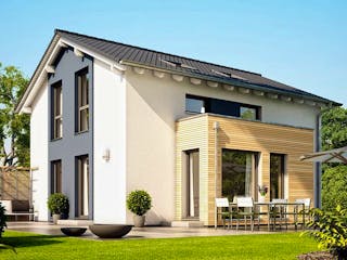Fertighaus SUNSHINE 113 V5 von Living Fertighaus Schlüsselfertig ab 296744€, Satteldach-Klassiker Außenansicht 1