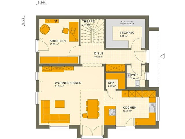 Fertighaus SUNSHINE 167 V7 von Living Fertighaus Ausbauhaus ab 398244€,  Innenansicht 1