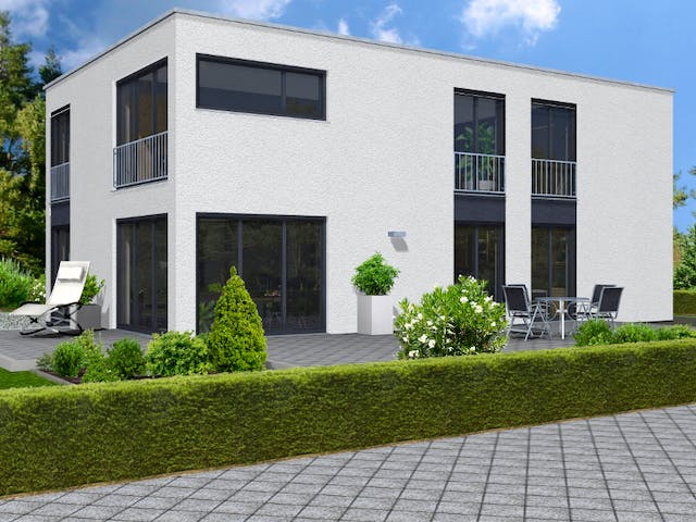 Massivhaus Bauhaus 115 von invivo haus Schlüsselfertig ab 538468€, Cubushaus Außenansicht 1