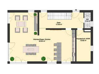 Massivhaus EFH Bauhaus 115 von invivo haus Schlüsselfertig ab 533895€, Cubushaus Grundriss 1