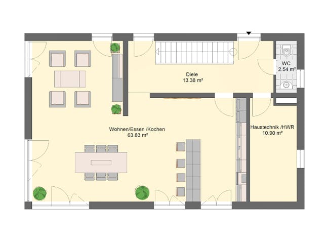 Massivhaus EFH Bauhaus 115 von invivo haus Schlüsselfertig ab 533895€, Cubushaus Grundriss 1