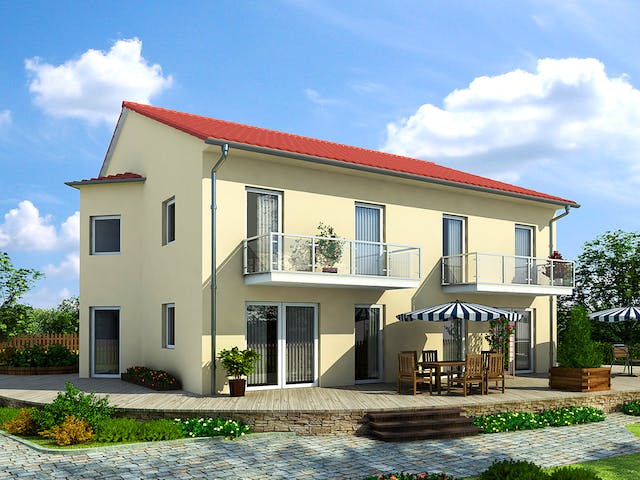 Massivhaus DHH Klassik 72 von invivo haus Schlüsselfertig ab 411390€, Satteldach-Klassiker Außenansicht 1 Massivhaus DHH Klassik 72 von invivo haus Schlüsselfertig ab 411390€, Satteldach-Klassiker Außenansicht 1