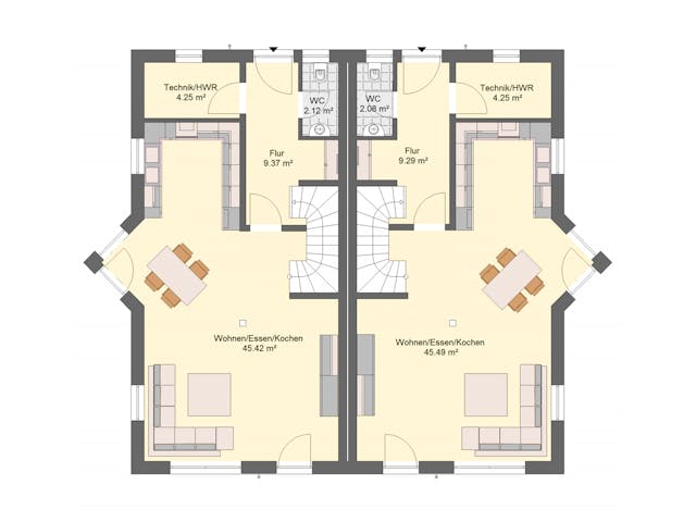 Massivhaus DHH Klassik 72 von invivo haus Schlüsselfertig ab 411390€, Satteldach-Klassiker Grundriss 1