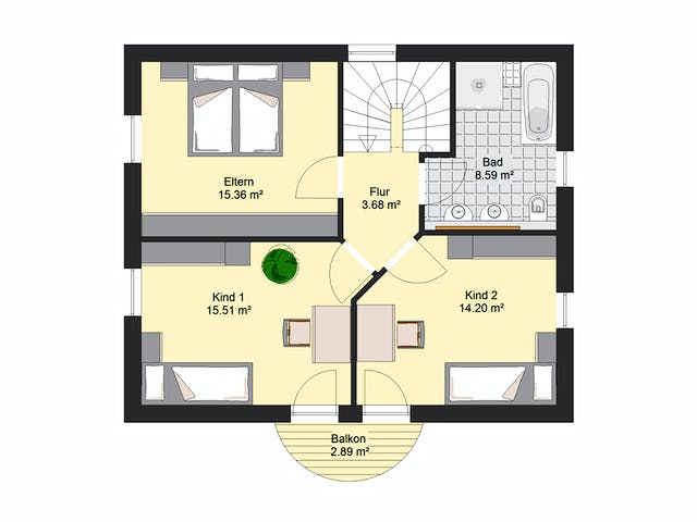 Massivhaus Villa 76 von invivo haus Schlüsselfertig ab 393773€, Stadtvilla Grundriss 2