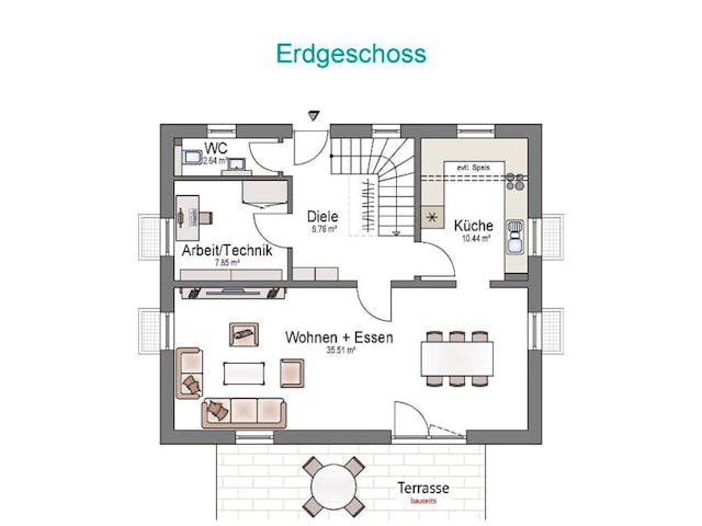 Massivhaus EFH Klassik 115 von invivo haus Schlüsselfertig ab 381932€, Satteldach-Klassiker Grundriss 1