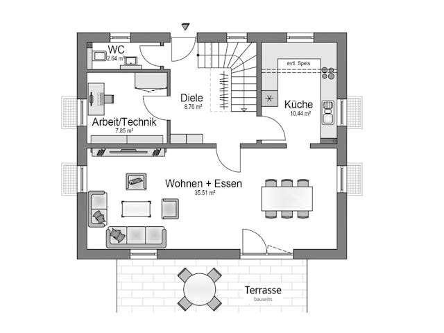 Massivhaus Klassik 115 von invivo haus Schlüsselfertig ab 379845€, Satteldach-Klassiker Grundriss 1