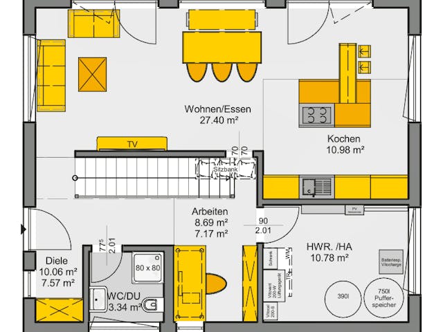 Fertighaus Jedermann Akzent von Büdenbender Hausbau, Satteldach-Klassiker Grundriss 1