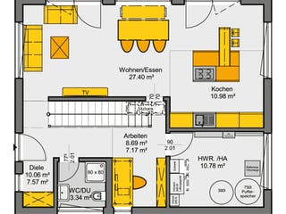 Fertighaus Jedermann Design von Büdenbender Hausbau, Satteldach-Klassiker Grundriss 1