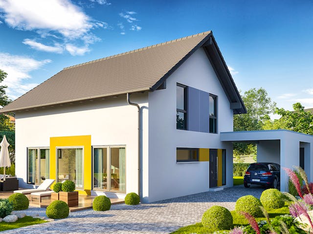 Fertighaus Jedermann Akzent von Büdenbender Hausbau Schlüsselfertig ab 397676€, Satteldach-Klassiker Außenansicht 1
