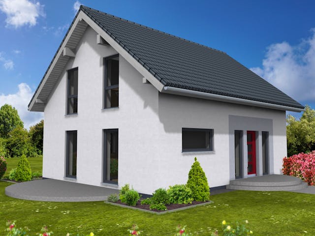 Fertighaus Junge Familie 127 von Suckfüll Energiesparhaus Schlüsselfertig ab 359100€, Satteldach-Klassiker Außenansicht 1