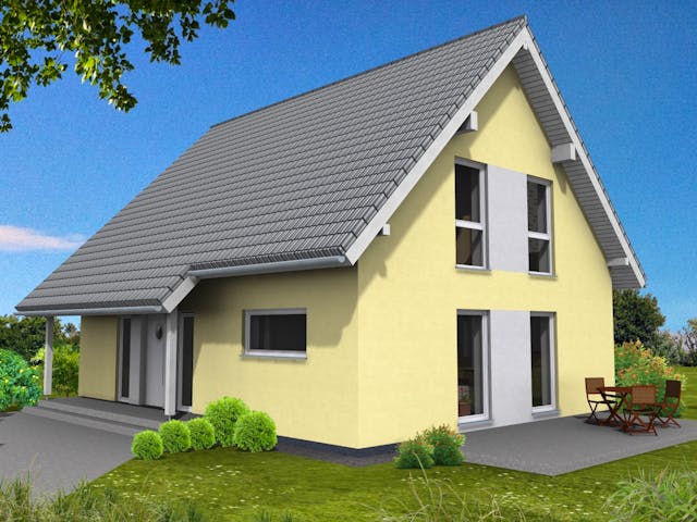 Fertighaus Junge Familie 148 von Suckfüll Energiesparhaus Schlüsselfertig ab 390544€, Satteldach-Klassiker Außenansicht 1 Fertighaus Junge Familie 148 von Suckfüll Energiesparhaus Schlüsselfertig ab 390544€, Satteldach-Klassiker Außenansicht 1