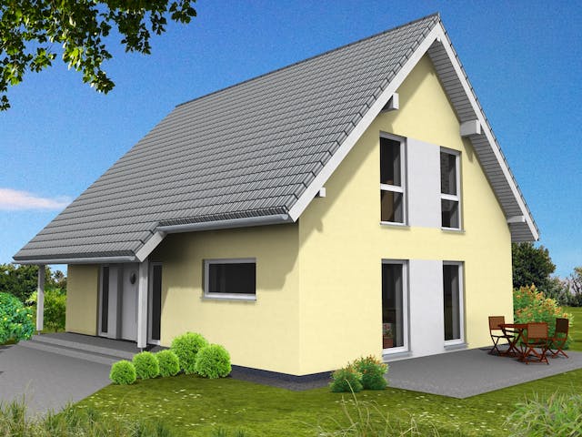 Fertighaus Junge Familie 148 von Suckfüll Energiesparhaus Schlüsselfertig ab 347150€, Satteldach-Klassiker Außenansicht 1
