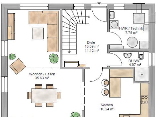 Fertighaus Junge Familie 148 von Suckfüll Energiesparhaus Schlüsselfertig ab 390544€, Satteldach-Klassiker Grundriss 1