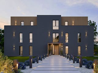 Fertighaus Mehrfamilienhaus More 7.1 von KAMPA - Mehrfamilienhäuser Schlüsselfertig ab 2060242€, Cubushaus Außenansicht 2