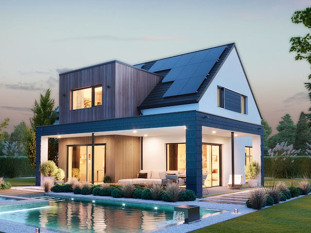 Fertighaus Signature T175 von KAMPA Schlüsselfertig ab 660928€, Satteldach-Klassiker Außenansicht 1