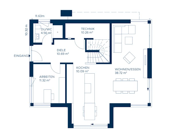 Fertighaus Signature T175 von KAMPA Schlüsselfertig ab 660928€, Satteldach-Klassiker Grundriss 1