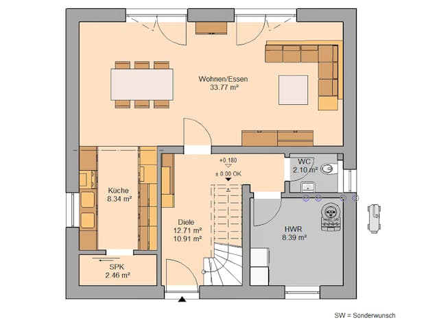 Massivhaus Stadtvilla Baleo von Kern-Haus Schlüsselfertig ab 352900€, Stadtvilla Grundriss 1