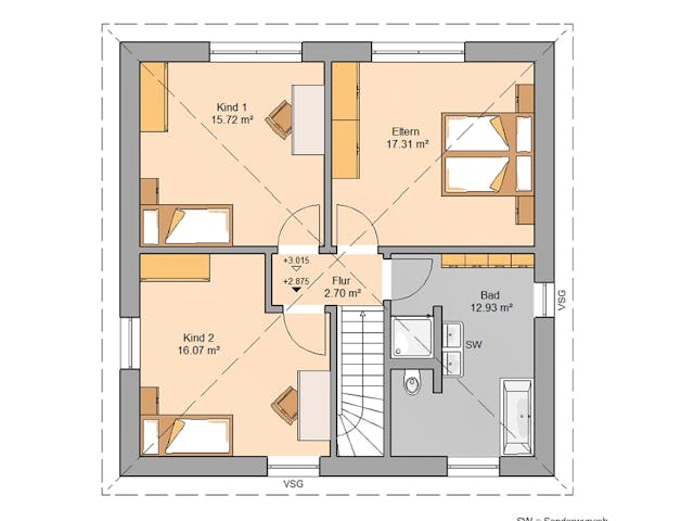 Massivhaus Stadtvilla Baleo von Kern-Haus Schlüsselfertig ab 352900€, Stadtvilla Grundriss 2