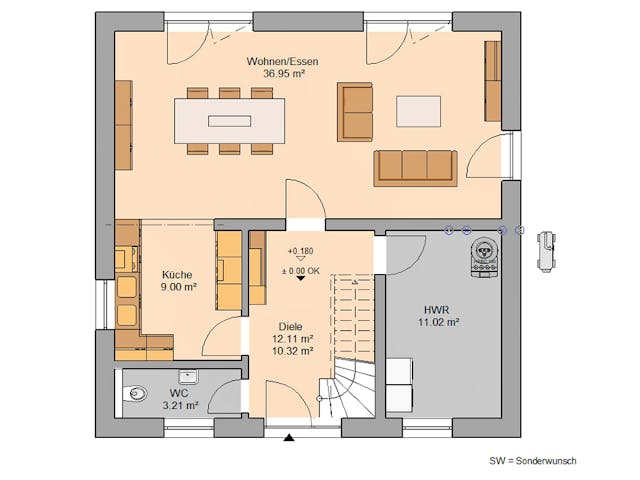 Massivhaus Stadtvilla Mateo von Kern-Haus Schlüsselfertig ab 364900€, Stadtvilla Grundriss 1