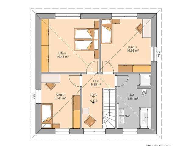 Massivhaus Stadtvilla Mateo von Kern-Haus Schlüsselfertig ab 364900€, Stadtvilla Grundriss 2