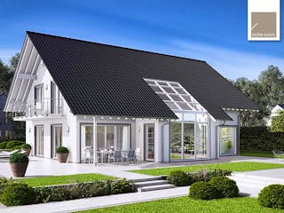 Massivhaus Familienhaus Maxime von Kern-Haus Schlüsselfertig ab 699900€, Satteldach-Klassiker Außenansicht 1