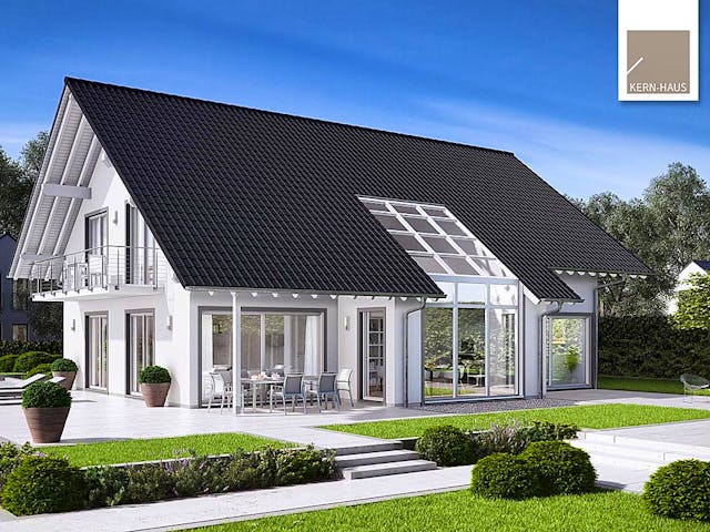 Massivhaus Familienhaus Lucio von Kern-Haus Schlüsselfertig ab 702900€, Satteldach-Klassiker Außenansicht 1