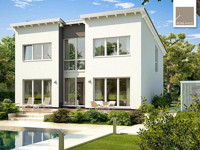 Massivhaus Familienhaus Vio von Kern-Haus Schlüsselfertig ab 382900€, Pultdachhaus Außenansicht 1