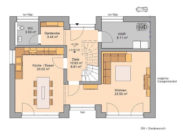 Massivhaus Familienhaus Vio von Kern-Haus Schlüsselfertig ab 382900€, Pultdachhaus Grundriss 1