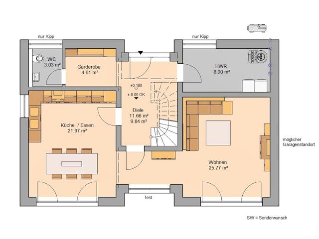 Massivhaus Familienhaus Vio Plus von Kern-Haus Schlüsselfertig ab 386900€, Pultdachhaus Grundriss 1