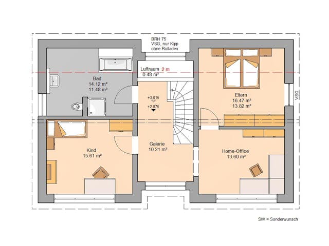 Massivhaus Familienhaus Vio Plus von Kern-Haus Schlüsselfertig ab 386900€, Pultdachhaus Grundriss 2