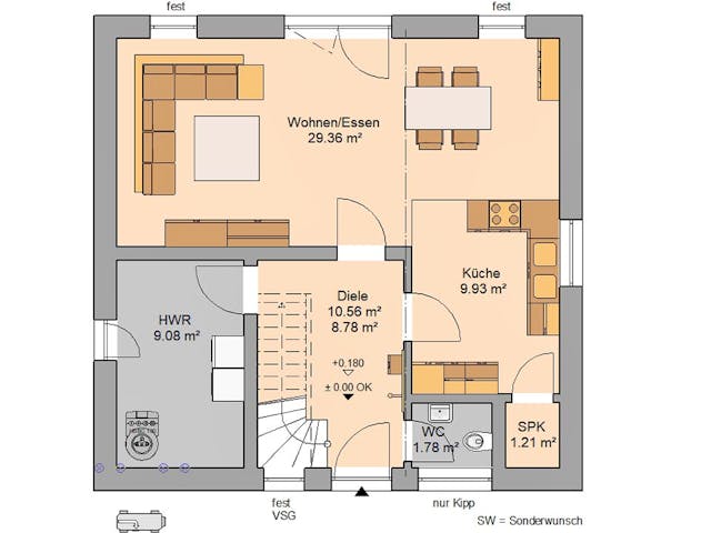Massivhaus Stadtvilla Novo von Kern-Haus Schlüsselfertig ab 353900€, Stadtvilla Grundriss 1