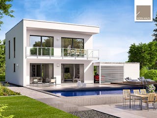 Massivhaus Bauhaus Novum P von Kern-Haus Schlüsselfertig ab 377900€, Cubushaus Außenansicht 1