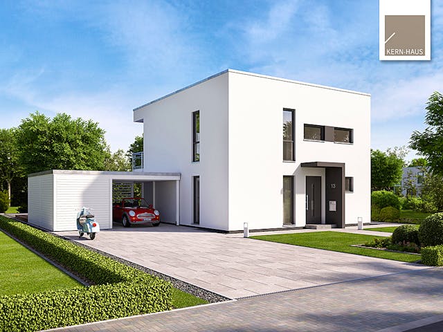 Massivhaus Bauhaus Novum P von Kern-Haus Schlüsselfertig ab 377900€, Cubushaus Außenansicht 2