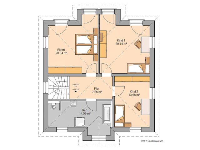 Massivhaus Stadtvilla Saphir von Kern-Haus Schlüsselfertig ab 425900€, Stadtvilla Grundriss 2